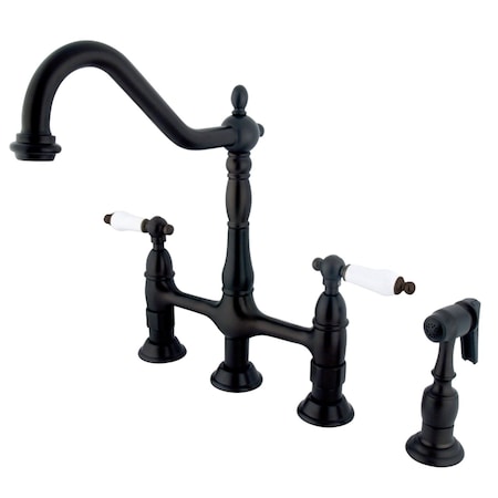 Kingston Brass KS1275PLBS Heritage Bridge Kitchen Faucet W/ Brass Sprayer, Bronze KS1275PLBS
